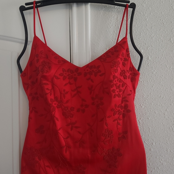 Windsor Satin, Rhinestone Accents on Lace Appliques Red Dress - Picture 4 of 10
